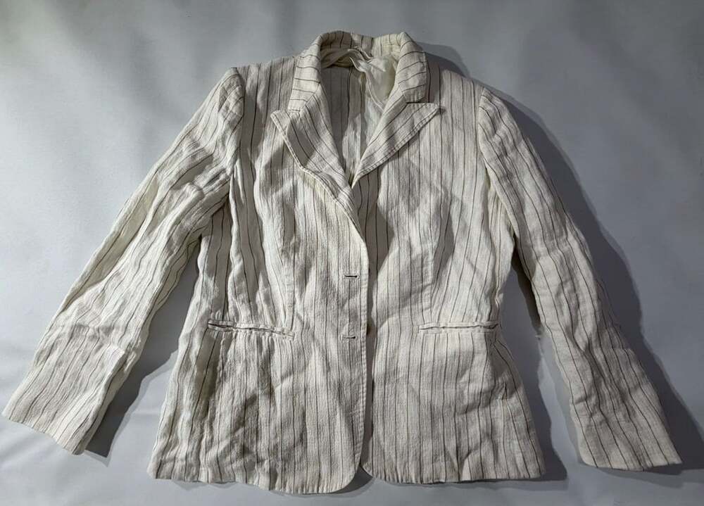Max Mara 14 Cream Striped Linen Blazer Jacket Italy Coastal Quiet Luxury